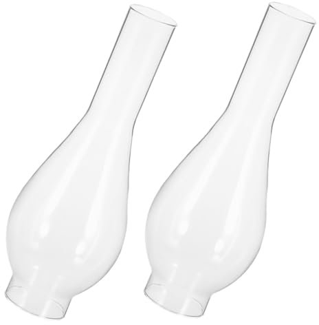 WESIEVYA 2pcs Vintage Glass Oil Lamp Chimney Replacement - Clear Victorian Hurricane Kerosene Lamp Shade Globe for DIY Indoor Outdoor Use Windproof