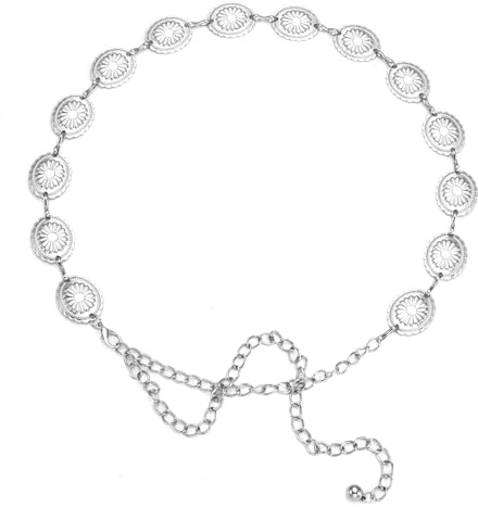 Mynoozi Metallkedjebälte, midjekedja bälte damer av metall, justerbart boho-midjebälte för kvinnor legering kedja mode body länk kedjebälte, En Storlek, Ädelmetall, 0