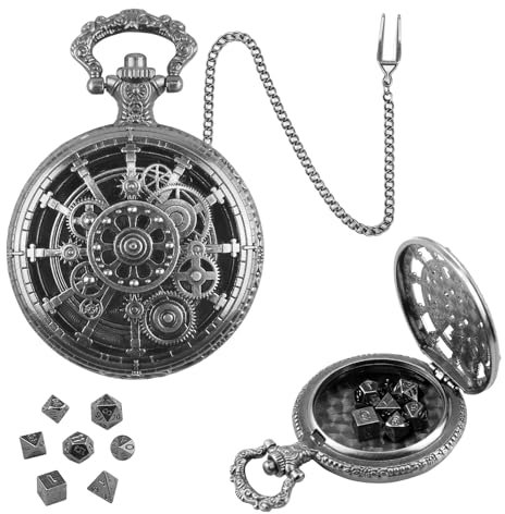 ORUZA Mini DND Würfel Set, 7 Stück Polyedrische D&D Würfel mit Hohlzahnrad Taschenuhrgehäuse Dungeons and Dragons RPG MTG Rollenspiele Tischspiele Würfel