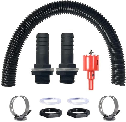 Water Butt Connector Kit, 50 cm Flexible Connection Hose, 2PCS Water Butt Connection 25mm, 2 Rubber Seal 2 Hose Clamps, Rain Butt Connector for Rainwater Barrels