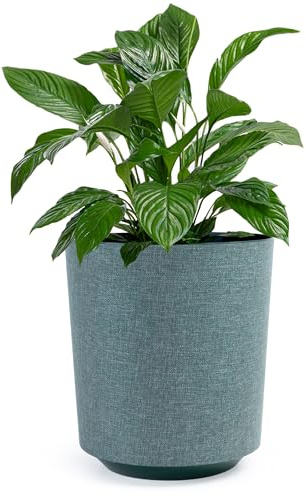 KONZEPT Vaso da fiori grande, dall'aspetto tessile 30 cm, vasi decorativi per piante d'appartamento in plastica, utilizzabile all'interno, verde