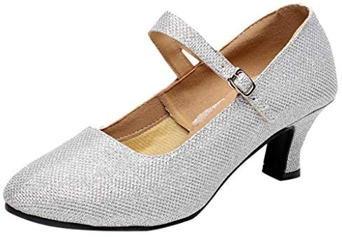 Spangenpumps Damen, Mary Jane Schuhe Damen Mit Absatz Damenschuhe Elegant Und Bequem Pumps Weite H Spangenpumps Tanzschuhe Riemchenpumps Slingpumps Spangenschuhe Breite Füße Blockabsatz Silber 39