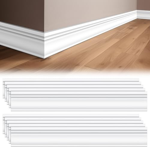 Briwooody 10 Pcs Wall Baseboard Molding Trim 39.4in x 3.11in Wainscoting Panels Wall Base Accent Cove Base Easy DIY Installation for Room Office, Installed with Glue Not Include