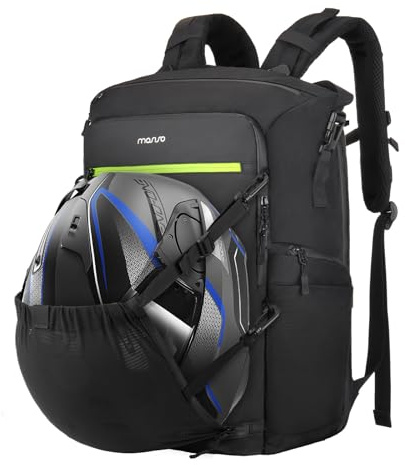 MOSISO Zaino Portacasco Moto, Zaino Equitazione Grande Capacita per Motociclisti, Borsa Espandibile per Casco Moto con Scomparto Posteriore Completamente Aperto per Laptop e Rete Nascosta, Nero