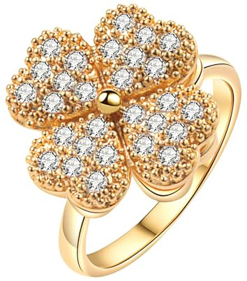 Cosswe Anxiety Ring Spinner Ringe für Damen, Offener Fidget Spinner Ringe, Verstellbar Anti Stress Ring, Vier Blatt Gras bringt Glück drehbaren Verstellbare Stapelbare für Stress Abbauen (Gold)
