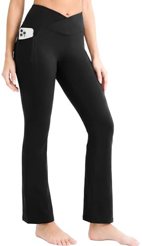 Yogaration Pantalones Acampanados Mujer Cintura Alta, Moldeadores Yoga Pilates Leggings, Tejido Suave Transpirable, Negro, M