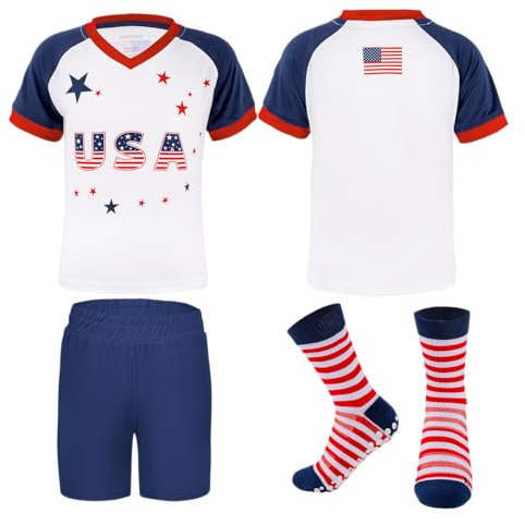 MUDJEAN Team USA Soccer Jersey Boys US Football Outfit for Teens USA Soccer Shirt Youth Matches White 7-8 Years
