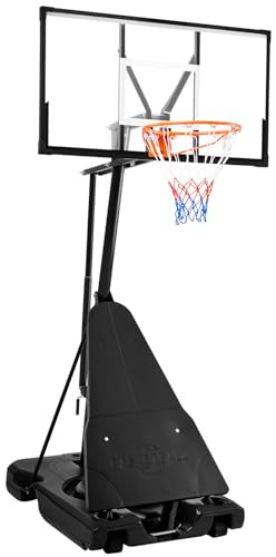 DUMOS Portable Basketball Hoop, 10FT Outdoor Basketball Goal with Easy Height Adjustment System, 44In Shatterproof Backboard/Shock Absorbent Rim, Fillable Base, Wheels for Backyard/Driveway/Pool
