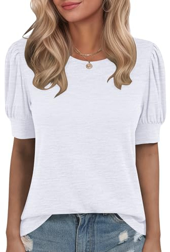 WNEEDU Magliette Donna Maniche Corte a Sbuffo Estive T Shirt Collo Rotondo Top Camicia Elegante Blusa