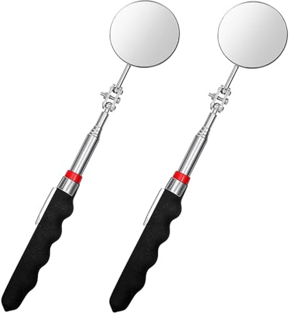 Touosy 2 Pezzi Specchietto Telescopico con Clip Penna, Acciaio Inossidabile Telescopici Fino a 72CM, Specchio Ruotata Impugnatura Antiscivolo per Spettori Meccanici L'ispezione dei Veicoli