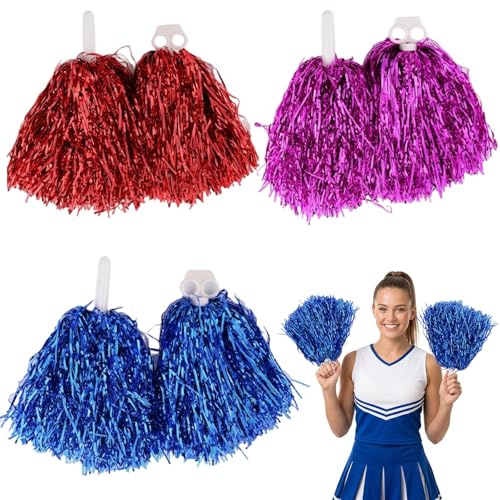 6 Pcs Pom Poms Cheerleading Set, Cheerleading Pom Poms Professional Sports Team Support Accessories, Adult Parties Celebration Decorations, Sports, Meetings