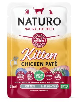 Naturo Grain Free Wet Cat Food – Chicken Pâté, 85g Pouches x 12 – Complete & Balanced Adult Cat Food