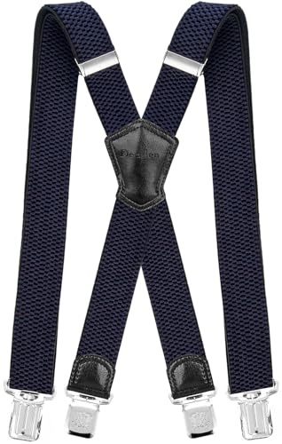 Decalen Mens Suspenders Very Strong Clips Heavy Duty Braces Big and Tall X Style (Navy Blue)