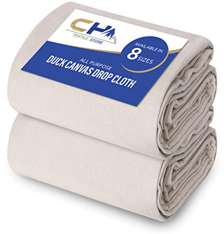 Canvas Painters Drop Cloth (Size 6 x 9 Feet - Pack of 2) - Pure Cotton Paint Drop Cloth for Painting, Curtains, Furniture & Floor Protection - All Purpose Thick Canvas tarp with Double Stitched Edges
