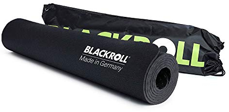 BLACKROLL® MAT (65 x 185 cm), rutschfeste Fitnessmatte für gelenkschonendes Training, Sportmatte mit strukturierter Oberfläche, gedämpfte Gymnastikmatte mit GYMBAG, Made in Germany, Schwarz