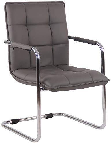 CLP Silla De Conferencia Gandia En Polipiel I Silla Cantiléver con Reposabrazos I Silla De Oficina Sin Ruedas Color:Gris;Color del Marco:Cromado