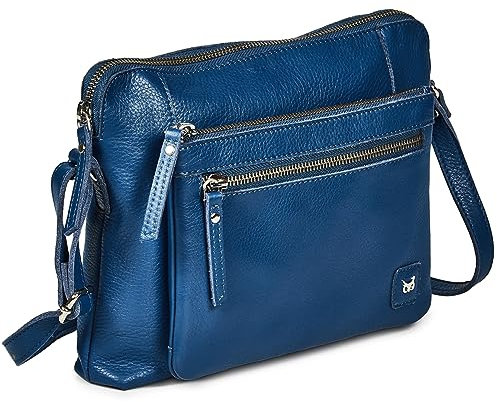 Wise Owl Accessories Kleine Umhängetaschen & Geldbörsen aus weichem gekrispeltem Echtleder - Triple Zip Premium Sling Frequenzweiche Umhängetasche für Damen (Sapphire Blue Nappa)