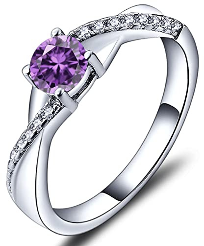 YL Anello di fidanzamento Argento 925 con Febbraio Pietra Portafortuna Ametista Anello Solitario Criss Attraverso Infinito anello Nuziale per Donna Sposa(Taglia 10)