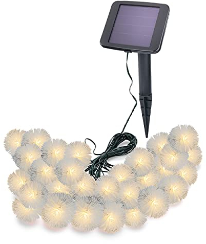 Esotec Solar Dekolichterkette Soft Balls, 9m, 30 LED Pusteblumen, warmweiß, Zuleitung 2m, Akku, Solarmodul, Erdspieß, Wintergartenbeleuchtung, Terrasse, Weihnachten, aussen, wetterfest, 102185