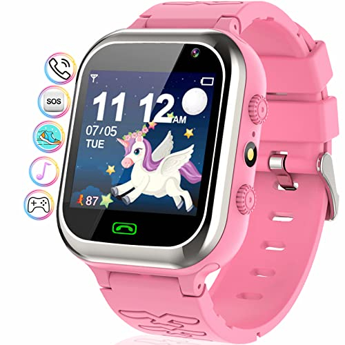 kaacly Montre Connectée Enfant-Montre Intelligente Enfants avec Téléphone SOS Pedometer 11Jeux Réveil Musique Caméra Lampe de Poche, Smartwatch Cadeaux Garçons et Filles de 4-12 Ans (Pink)