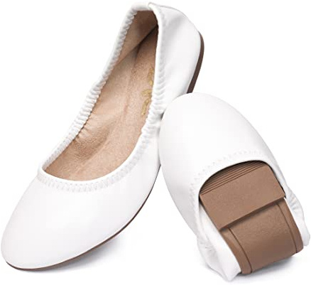 LM Bailarinas de Mujer Punta Redonda Slip On Planos Zapatos Casual Vestido Zapatos Plegable Portátil Viaje Ballet Plano, Blanco Opulento Jardín, 36.5 EU
