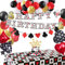 Casino Geburtstag Deko Las Vegas Poker Tischdecke Spielkarte HAPPY BIRTHDAY Girlande Folie Ballons Casino Nacht Partydeko Spieleabend Dekoration Wimpelkette Geburtstagsdeko Rot Schwarz