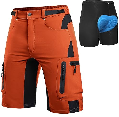 Cycorld Pantaloni da Ciclismo da Uomo, ad Asciugatura Rapida, per Mountain Bike, con Imbottitura 4D, Elastici per Sport all'Aria Aperta, da Ciclismo (Arancione-Rosso, XX L)