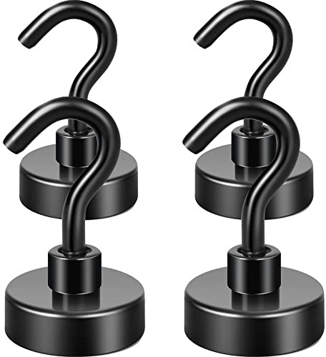 Neosmuk Ganchos magnéticos negros, imanes resistentes con gancho para refrigerador, colgador extra fuerte para cabañas y parrilla (negro, paquete