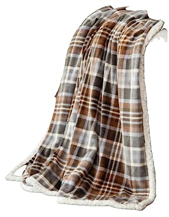 CARSTENS, INC. Ultra Premium Super Soft Plush Sherpa Fleece Oversized Throw Blanket 54 x 68, Gray Chestnut Plaid