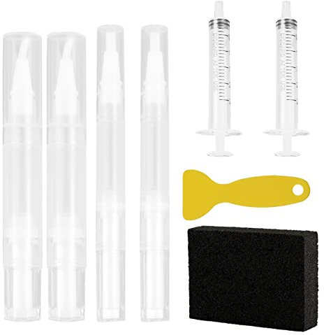 8 Pcs Touch Up Paint Pen Spackle Wall Repair Kit Refillable Paint Pen Touch Up Paint Brushes Fillable Paint Brush Pens with Touchup Paint Syringe Scraper and Sponge for Furniture Cabinets Drywall