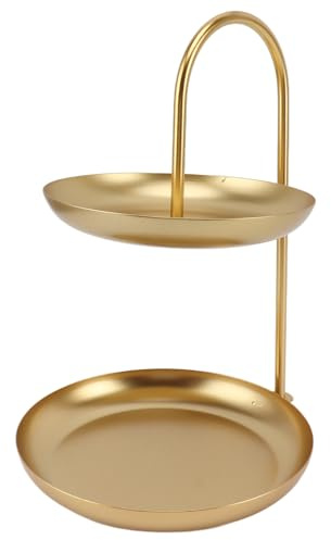 Cyrank Alzata Per Cupcake, Piatto da Frutta a 2 Livelli, Vassoio da Portata Rotondo in Metallo, Vassoio Pasquale a Livelli, Vassoio Per Biscotti, Torre Per Cupcake Per Feste(D'oro)