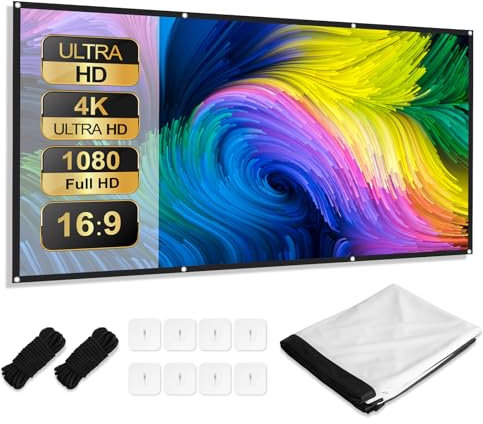 AiQInu Telo Proiettore 84 Pollici, Schermo per Proiettore Portatile 16:9 4K Full HD, Anti Rughe Pieghevole, Schermo Doppia Faccia, Schermo Proiezione Esterno per Casa Ufficio Eventi All`Aperto Teatro