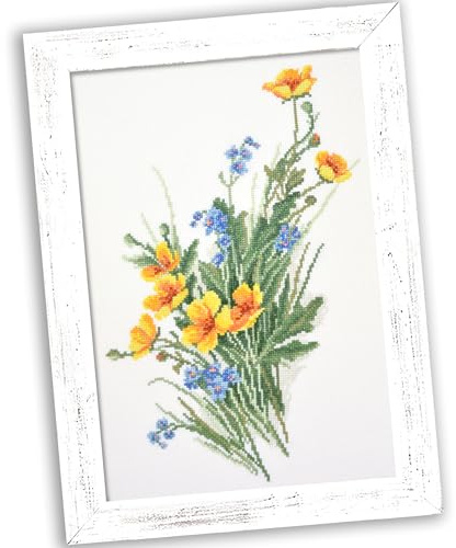 Povitrulya räknat korsstygnskit äng smörblomma – blommigt broderi set med pappersmönster, 16-räkt Aida-tyg och försorterad tandtråd