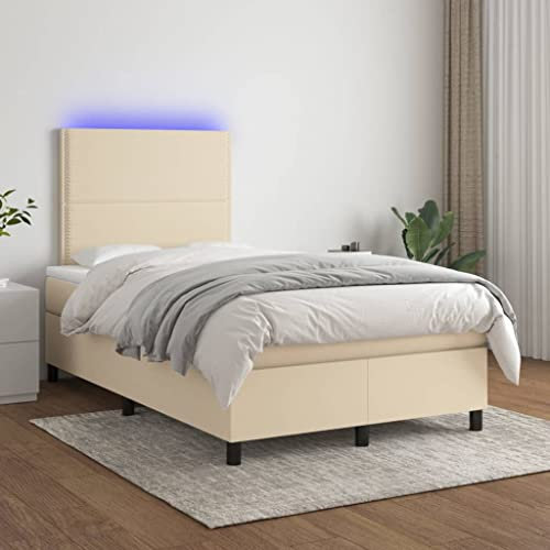Brokky Boxspringbett mit Matratze & LED Bett Mit Bettkasten Bett Boxspringbett Betten Boxspringbett Mit Matratze Creme 120x200 cm Stoff - 3134786