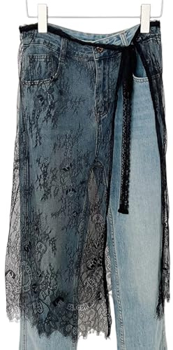YUZIMEI Women Skirt, Women Korean Eyelash Lace Layering Long Skirt Hip Scarf with Tie Up Vintage Flower Lace Hip Covering Apron Skirts - Black