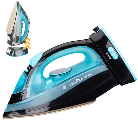 Ferro da stiro a vapore senza fili, 2400 W, con funzione vapore variabile, ferro da stiro a vapore senza fili con suola in ceramica, autopulente e funzione acqua spray, anticalcare, antigoccia (blu)
