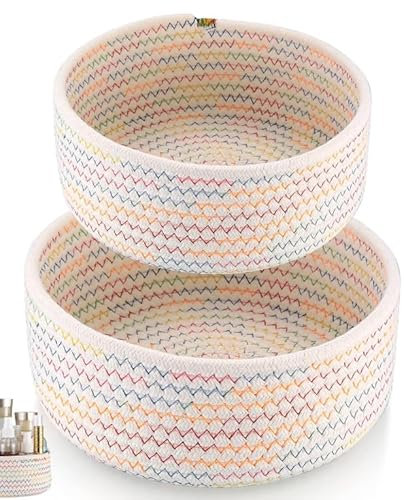 Lot de 2 paniers de rangement tressés empilables en corde de coton - Décoration chambre d'enfant, salle de bain, salon - Panier tressé pour table à langer