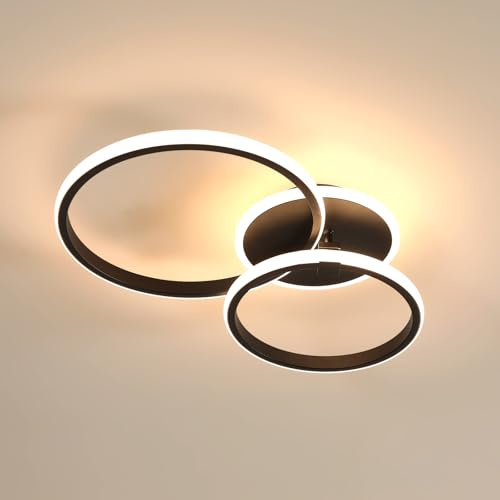 DELIPOP Plafoniera LED Soffitto, 42W 4700LM Lampadario LED Moderni Rotondo Acrilica, Camera da Letto Plafoniera per Cucina Soggiorno Camera da Letto, Luce Calda 3000K, Nero