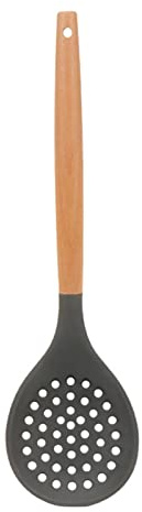 Silicone Skimmer Spoon, Non-Stick Silicone Slotted Skimmer Spoon | Slotted Spoon with Heat-Resisting Comfortable Wooden Handle, Durable Draining Spoon for Kitchen Cooking, Vegetables, Grey