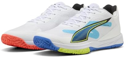 Puma Unisex Adults' Accelerate Turbo 4 Game On 10888 Handball Shoes, 26 Spring/Summer Color Puma White/Glow Red/Ultra Blue (01), 30.0 cm