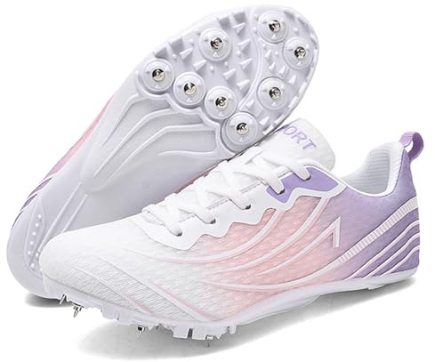 sekiueo Zapatillas De Atletismo para Mujer con Clavos para Carreras De Velocidad Transpirables para Niños Y Niñas,Púrpura,39 EU