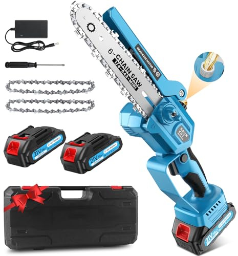 Mini Tronconneuse à Batterie 4000mAh, 1000W & 6 Pouces Tronçonneuse Électrique Sans Fil avec Graisseur Automatique & 2 Chaînes, Mini Tronçonneuse pour Branches et Jardin, Compatible avec Makita 18V