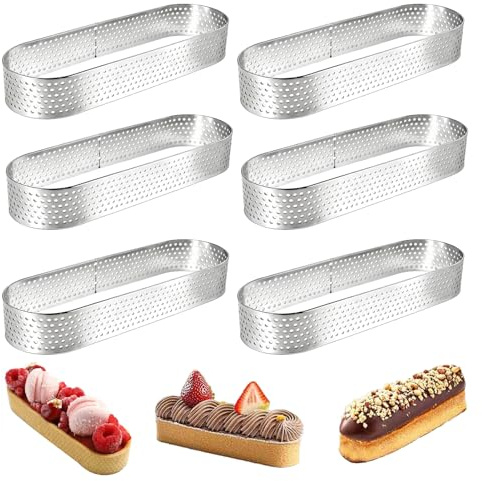 Lote de 6 Moldes para Tartaletas Ovalados Perforados, Acero Inoxidable 304 para Mousses, Quiches y Postres Franceses