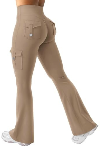 Gymleggings med fickor, utsvängda leggings i plusstorlek, bootcut-byxor med hög midja, byxor i ledig stil med breda ben, enfärgade cargo-byxor, promenadbyxor, leggings med rumplyft, träningsbyxor