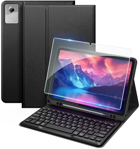 EasyAcc Funda con Teclado para Lenovo Idea Tab 11 Pulgadas Tablet 2025 (TB-336ZU/TB-336FU) con Película Protectora, Funda Protectora para Lenovo Idea Tab 11 Teclado Extraíble con Portalápices, Negro
