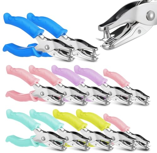 LMENGJ 12 Pcs Single Hole Punch Handheld 1/4 Inch Hole Paper Punch with Grip Handles Circle Single Shape Puncher for Craft Paper Greeting Cards Scrapbook Notebook Puncher Craft Paper Hand Tool