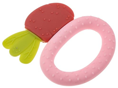 FRCOLOR Pink Silicone Carrot-Shaped Teether for Babies with Easy to Grasp Design and Gums Massaging Function, Vivid Cartoon Appearance Soothing Baby Chewing Toy