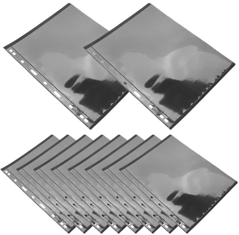 PHENOFICE 10 Páginas para Álbum de Sellos con Diseño en Línea, Material Pet Negro, Fácil Visualización y Almacenamiento para Colecciones de Sellos y Postales