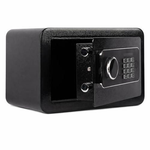 Digital Safe for Home - Secure Electronic Keypad Lock for Jewelry, Documents & Valuables | 0.4 Cubic Feet, 12.2W X 7.87D X 7.87H Security Safe Box，Black