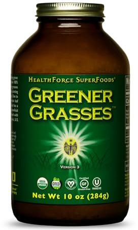 HealthForce SuperFoods Greener Grasses Alkalizer Powder - 10 oz - Vegan Greens Powder, Superfood Complex, Great Source of Fiber, Promotes Healthy Gut - Gluten Free, Organic - 71 Servings